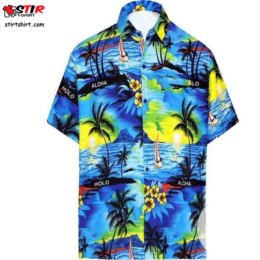 Mens Beach Button Down Hawaiian Mens Front Pocket Aloha Hawaiian Shirt 2023
