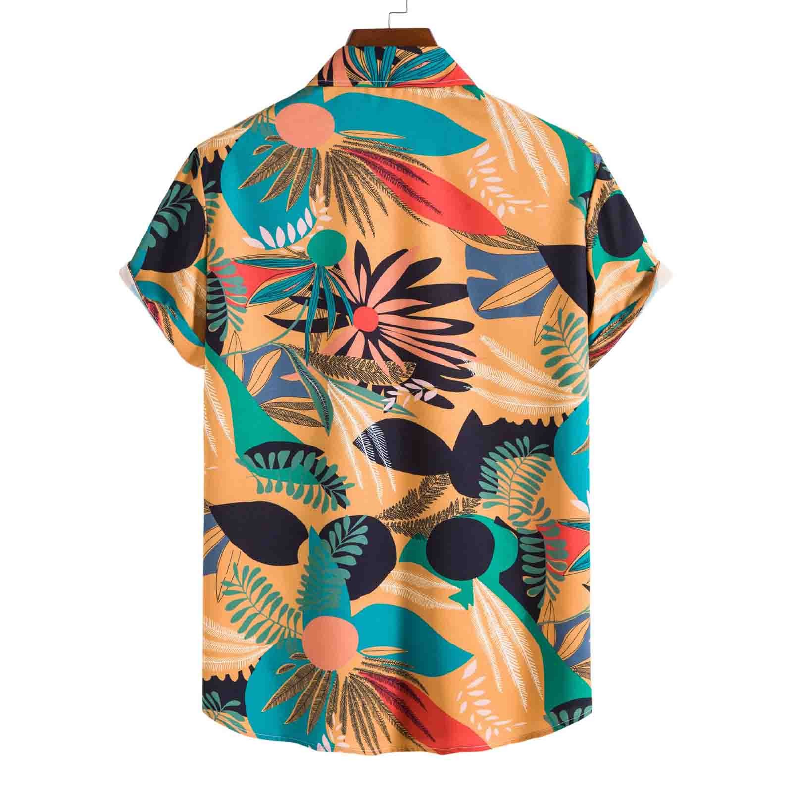 Mens Beach Shirts Short Sleeve,Mens Funny Hawaiian Shirts 3D Graphic Button Short Sleeve Tropical Holiday Beach Aloha Shirt Yellowjpeg