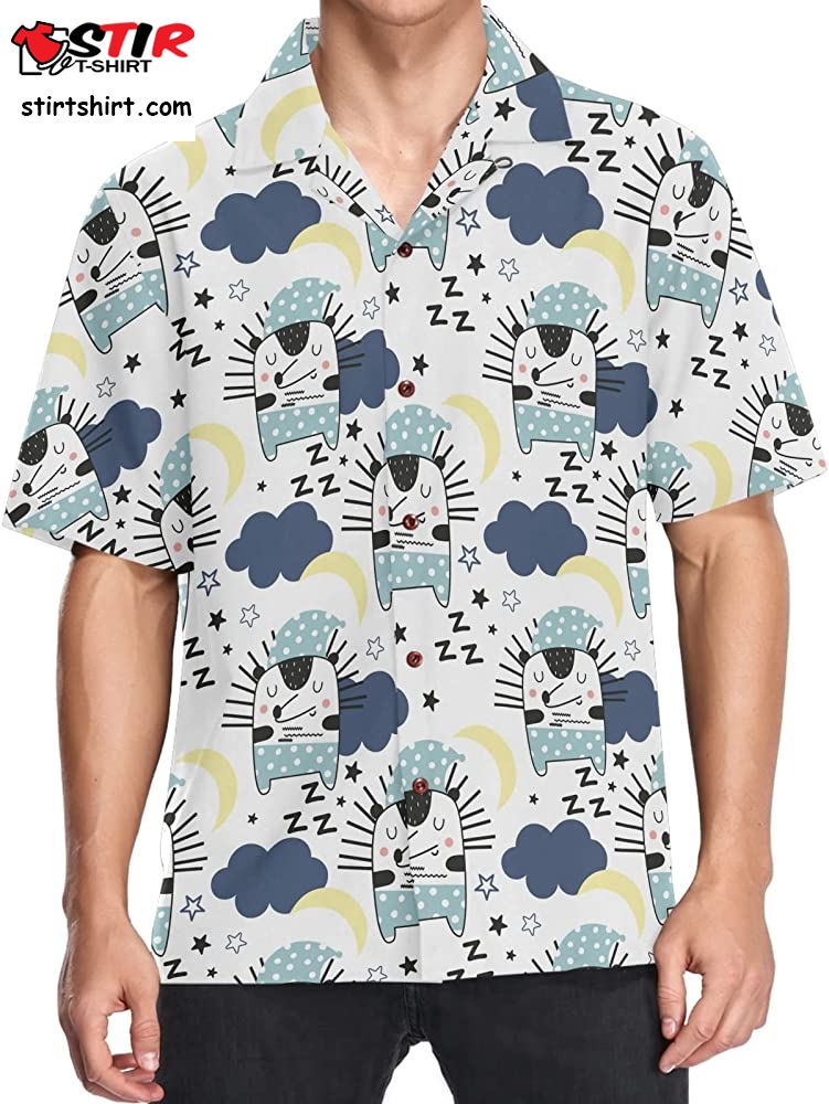 Mens Casual Button Down Short Sleeve Hawaiian Shirt Funny Donut Colorful Dot Aloha Shirt