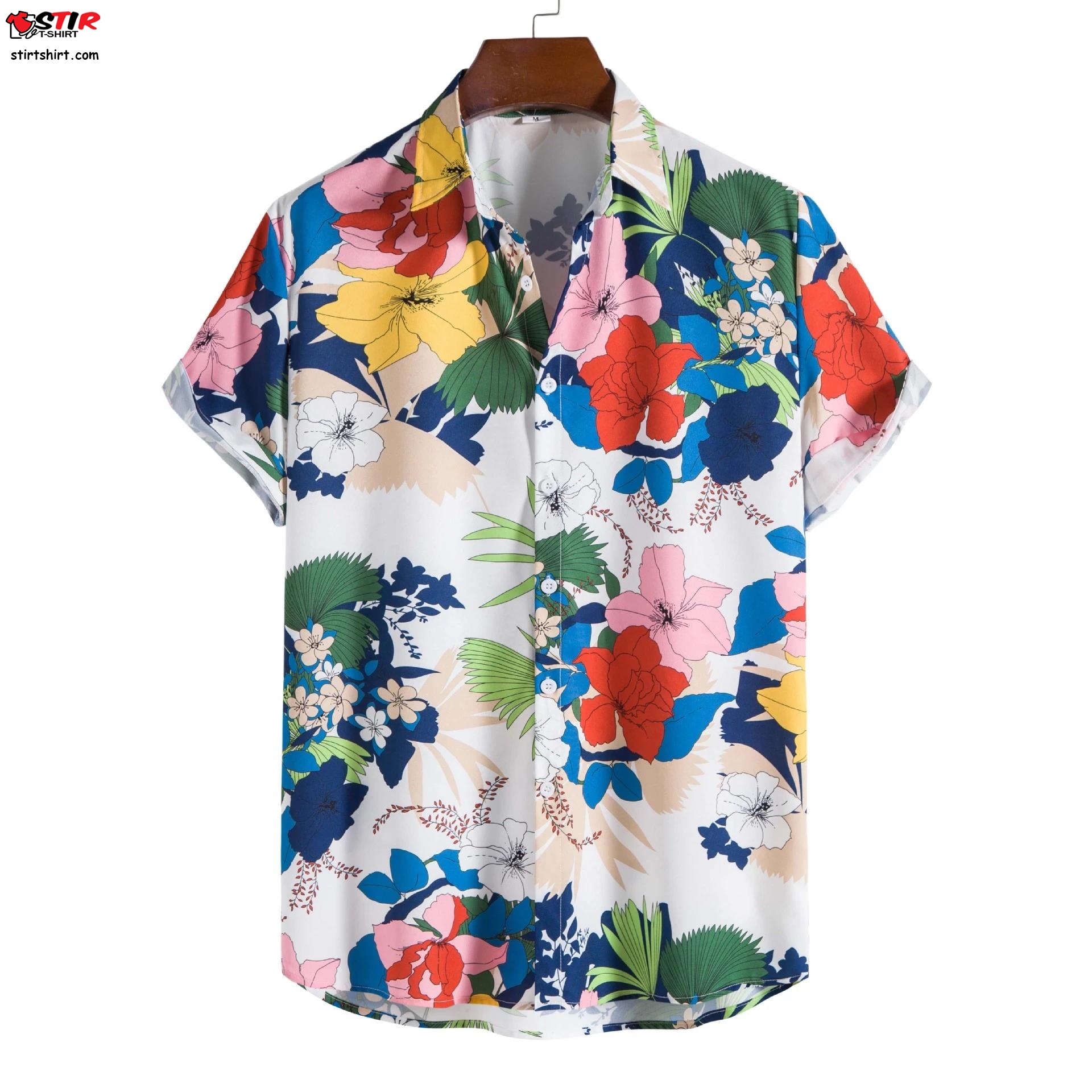Mens Floral Short Sleeve Button Down Hawaiian Shirt Formal Slim Fit Dress Shirts