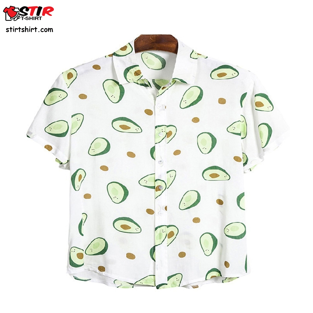 Men's Fresh Cartoon Avocado Graphic Button Up Hawaiian Shirt  Man In 