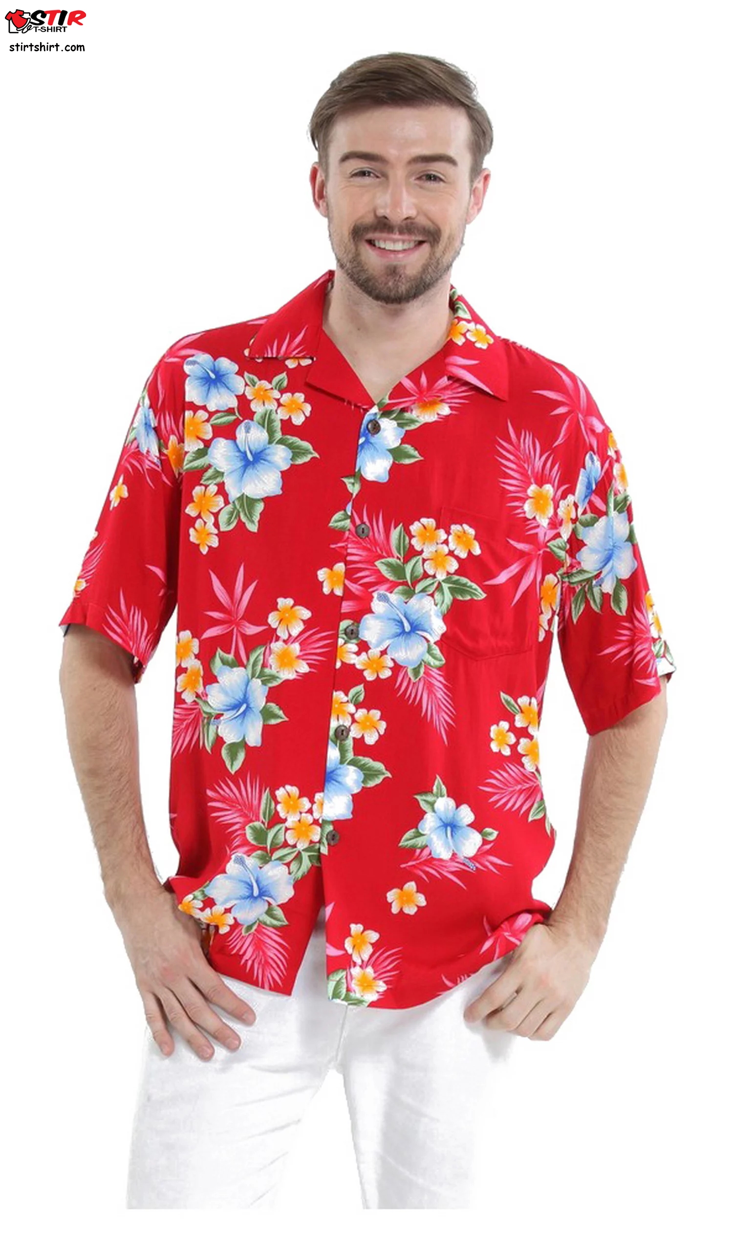 Men_S Hawaiian Shirt Aloha Shirt S Hibiscus Red  Men's  Pattern
