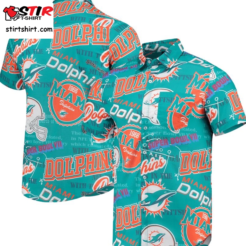 Miami Dolphins Aqua Thematic Button Up Hawaiian Shirt   Pictures