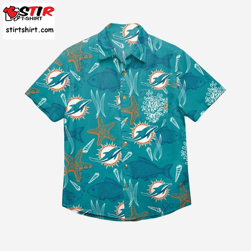Miami Dolphins Floral Button Up Hawaiian Shirt  Miami Dolphins 