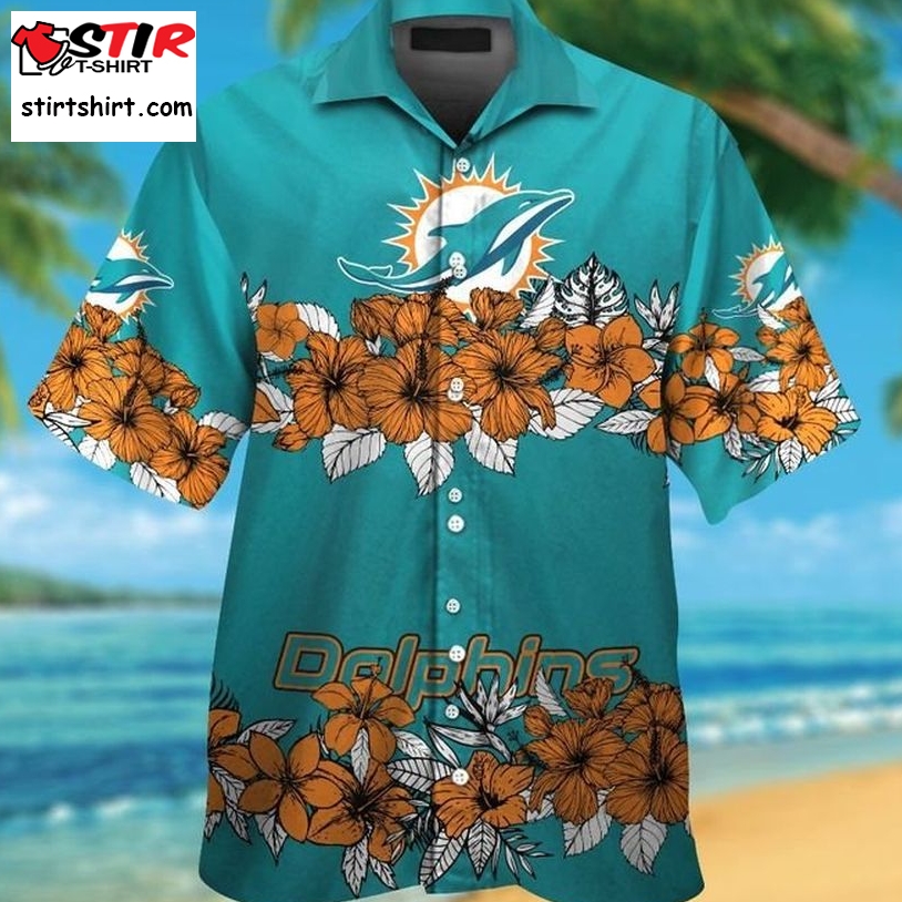 Miami Dolphins Hawaiian Shirt Button Up Tropical Aloha 5  Miami Dolphins 
