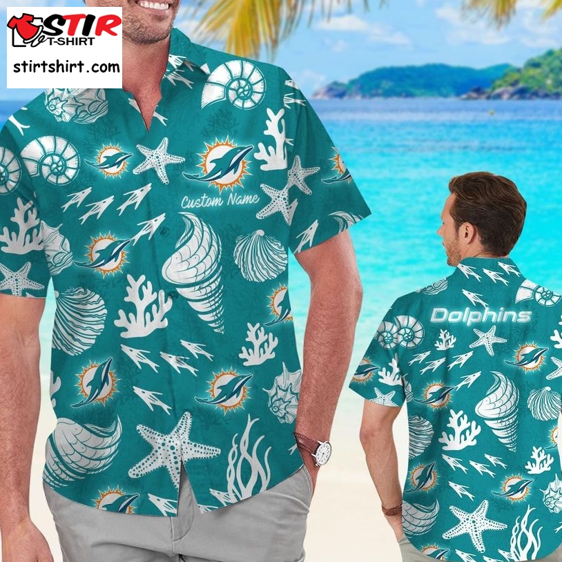 Miami Dolphins Hawaiian Shirt Custom Name Short Sleeve Button Up Tropical Aloha  Miami Dolphins 