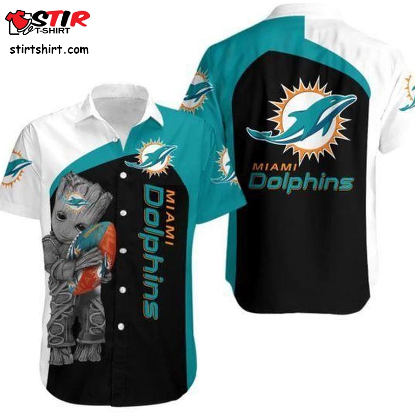 Miami Dolphins Hawaiian Shirt Groot Hug  Miami Dolphins 