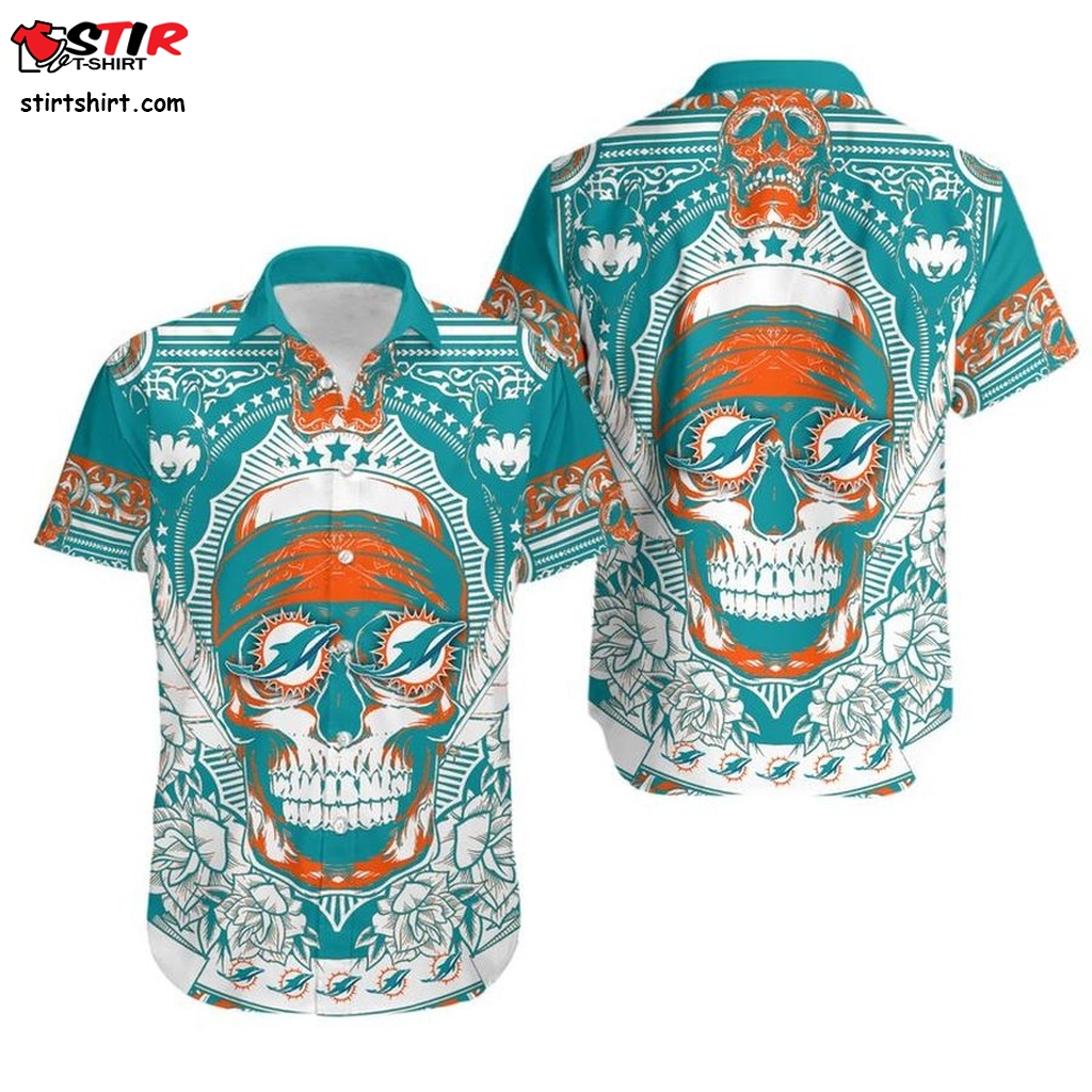 Miami Dolphins Hawaiian Shirt  Skull Summer  Budweiser 