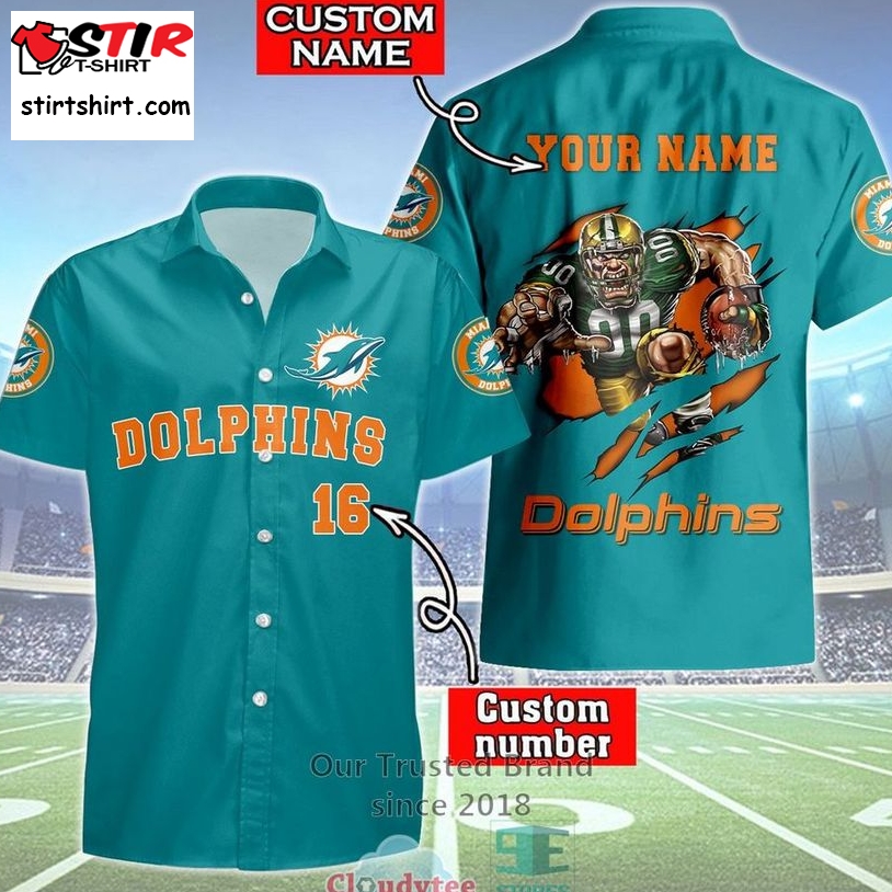 Miami Dolphins Mascot Personalized Hawaiian Shirt    Miami Dolphins 