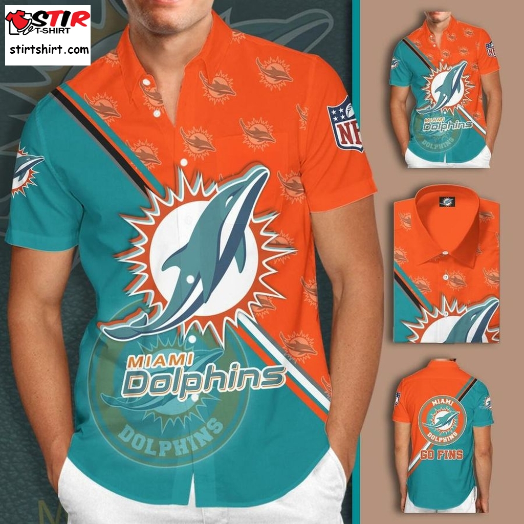 Miami Dolphins Shirt Short Sleeve Dress Sports American Football  Hawaiian Dress Shirt
