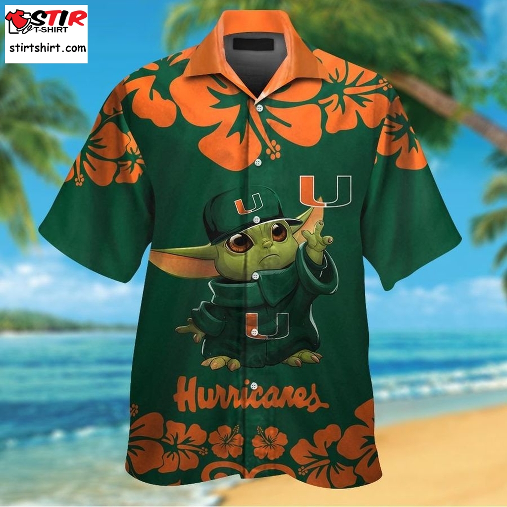 Miami Hurricanes Baby Yoda Short Sleeve Button Up Tropical Aloha Hawaiian Shirts For Men Women  Miami Vice 