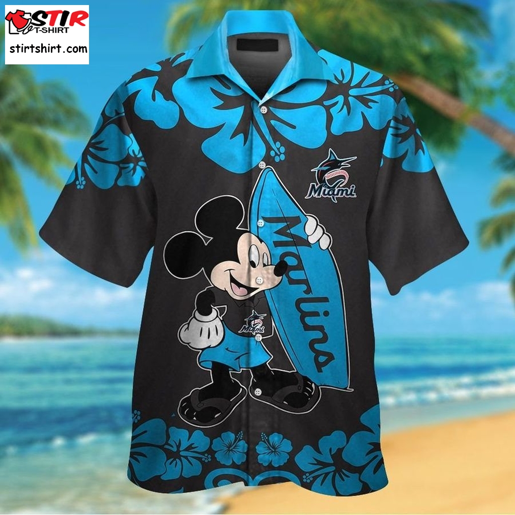 Miami Marlins Mickey Mouse Short Sleeve Button Up Tropical Aloha Hawaiian Shirts For Men Women