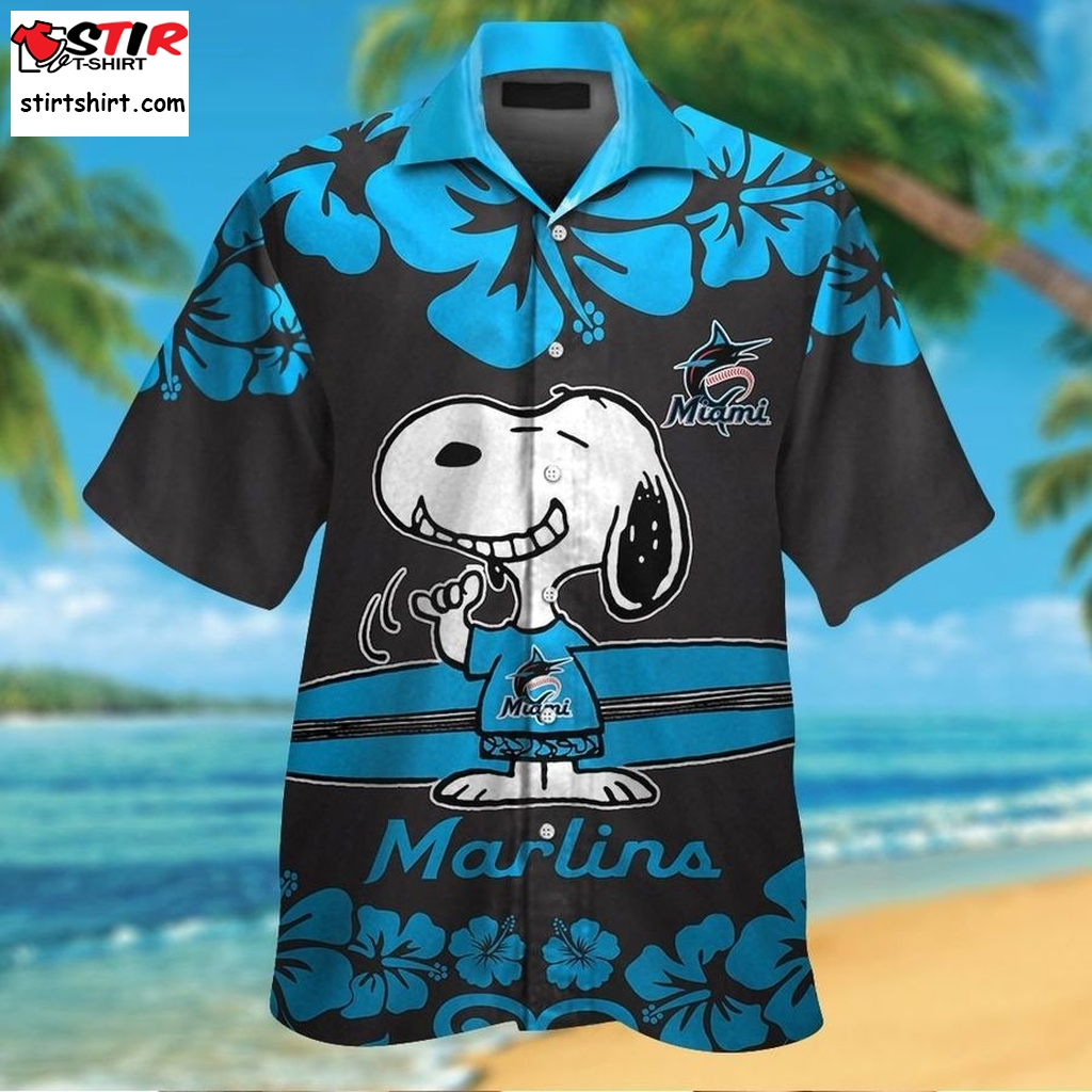 Miami Marlins Snoopy Short Sleeve Button Up Tropical Aloha Hawaiian Shirts For Men Women  Miami Vice 
