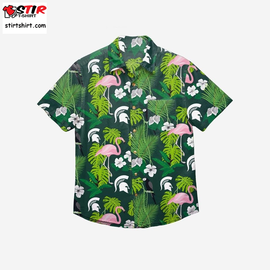 Michigan State Spartans Floral Button Up Hawaiian Shirt  Stitch In 