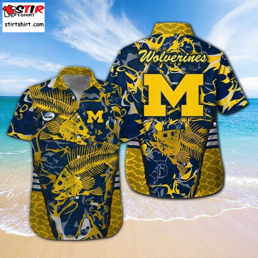 Michigan Wolverines Fishing Short Sleeve Button Up Tropical Aloha Hawaiian Shirts For Men Women  Fish 
