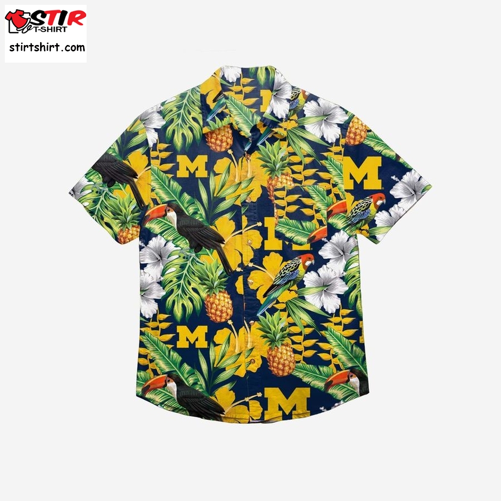 Michigan Wolverines Floral Button Up Hawaiian Shirt  Ysl 