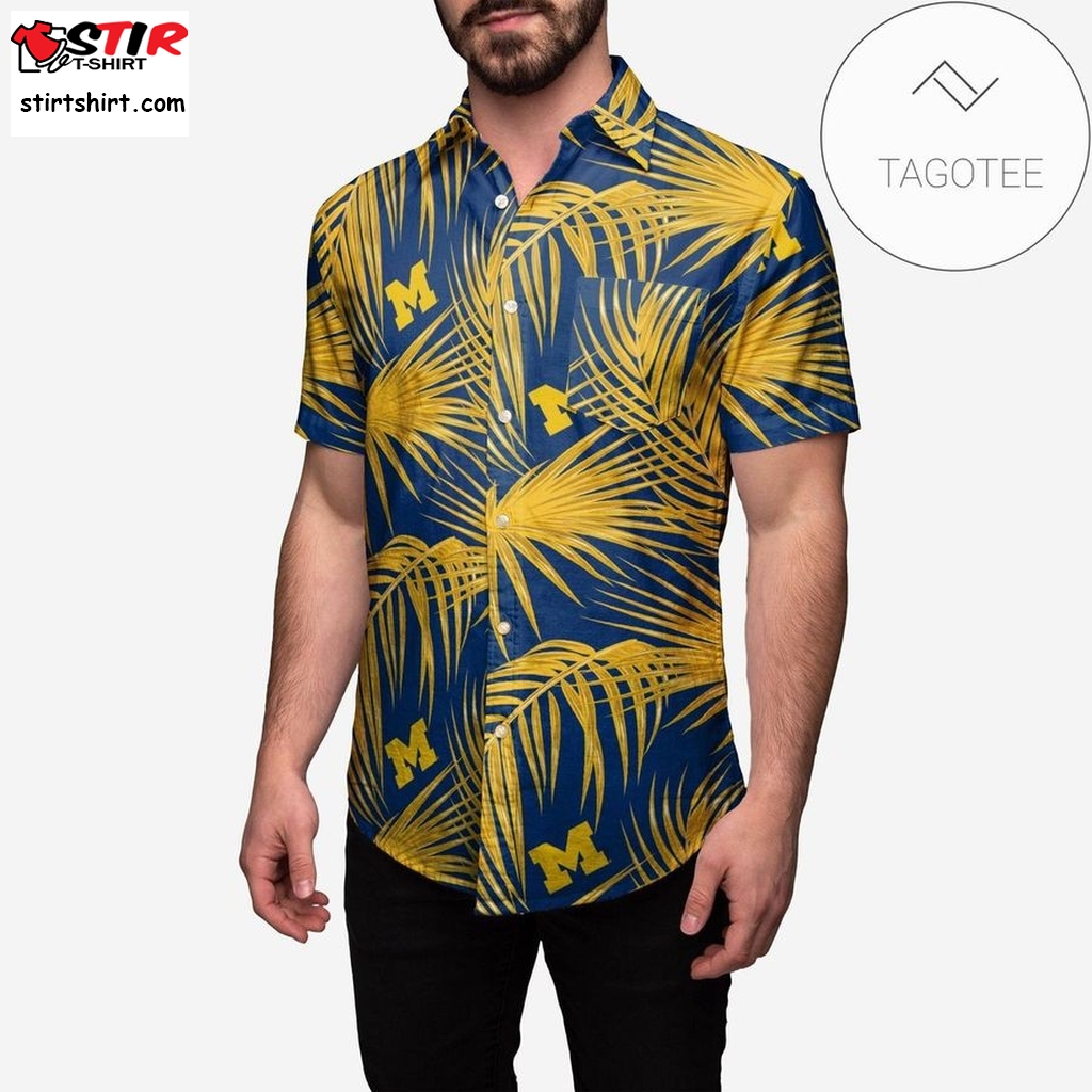 Michigan Wolverines Hawaiian Button Up Shirt  Basset Hound 