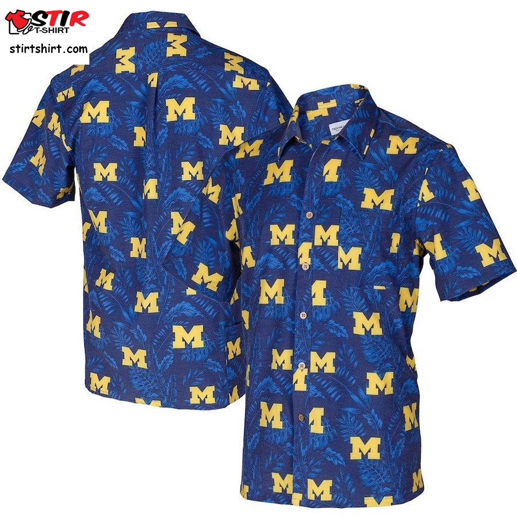 Michigan Wolverines Navy Floral Button Up Hawaiian Shirt  Justin Bieber 