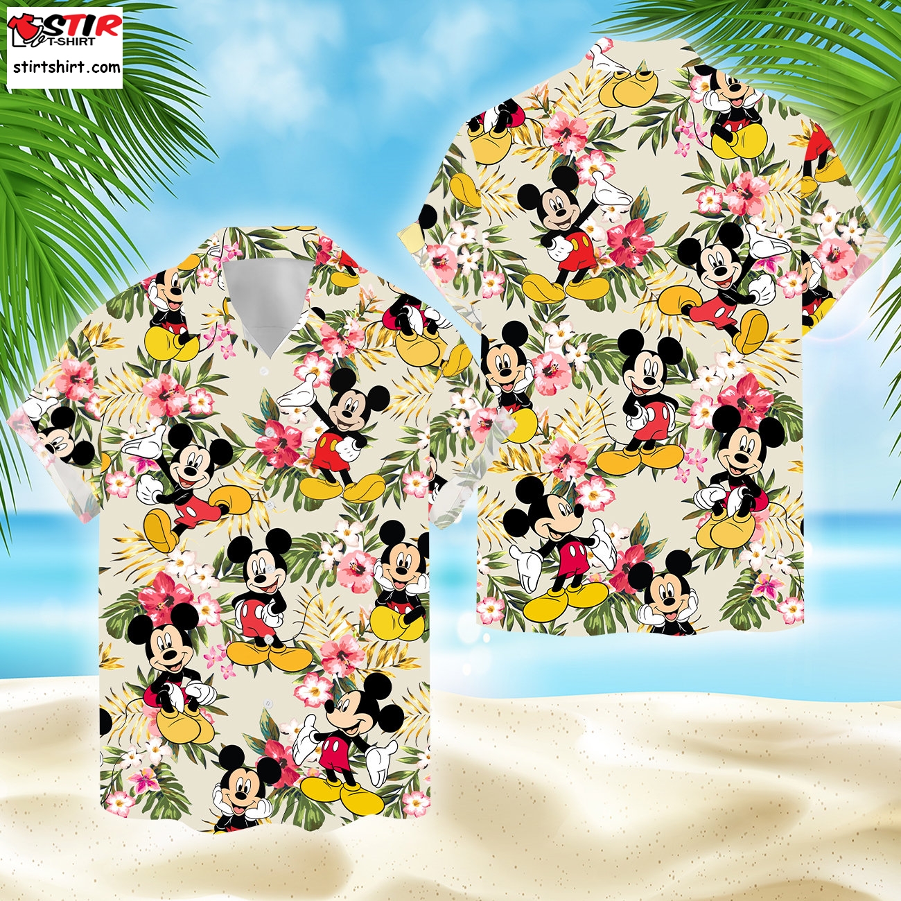 Mickey Hawaiian Shirt, Mickey Mouse Tropical Fruits Beach Short Sleeve Shirts For Men, Family Holiday Hawaii Button Down Magic Kingdom Shirt