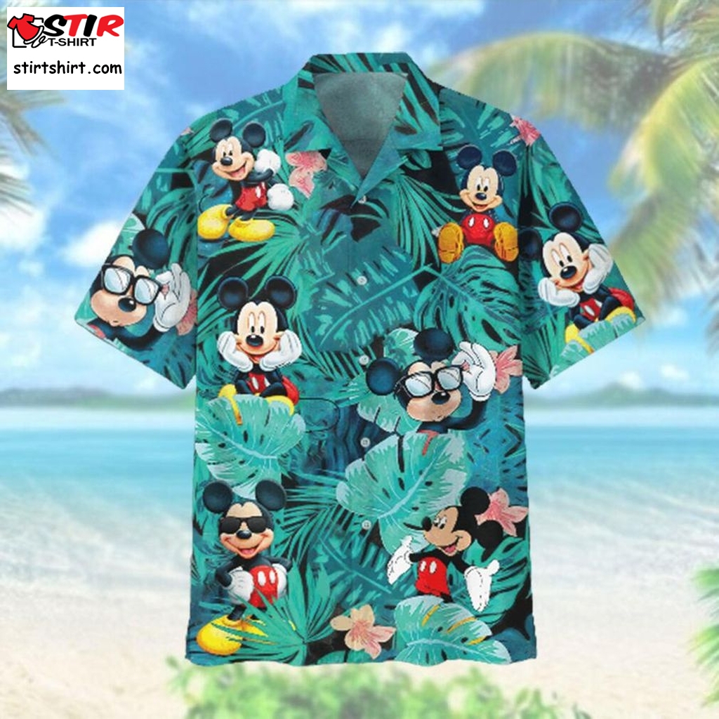 Mickey Mouse Flowers And Leaves Adult Hawaiian Hawaiian Shirt  Mickey Mouse 
