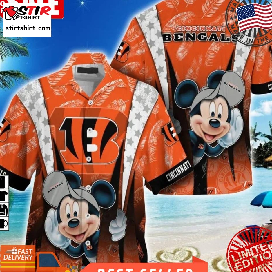 Mickey Mouse Nfl Cincinnati Bengals Hat Tropical Hawaiian Shirt  Saleoff