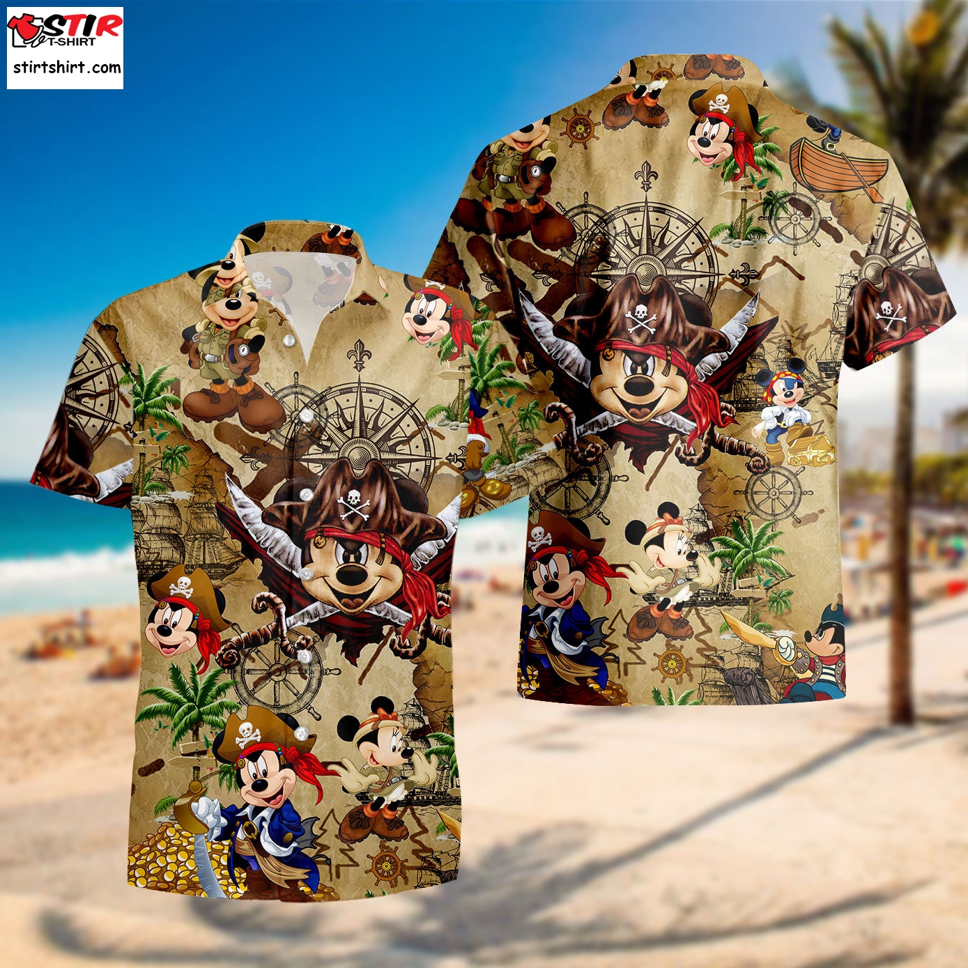 Mickey Mouse Pirate Hawaiian Shirt, Treasure Map Hawaiian Shirt, Pirates Mickey Mouse Hawaiian Shirt, Hawaii Beach Shirt, Hohoho Christmas
