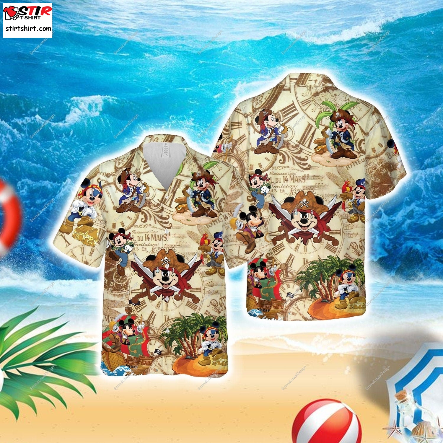 Mickey Mouse Pirate Treasure Map Hawaiian Shirt, Mickey Mouse Hawaiian Shirt Summer Button Up, Summer Trip Family Shirt, Beach Shirt