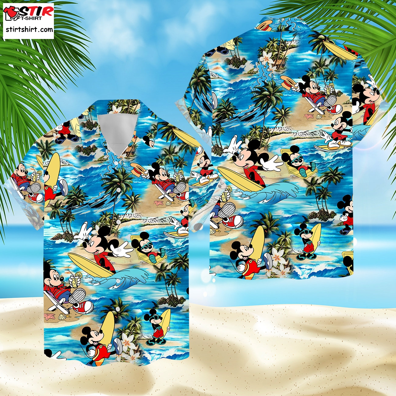 Mickey Mouse Surfing Hawaiian Shirt, Disneyy Summer Mickey Beach Short Sleeve Shirts For Men,Family Holiday Hawaii Button Down Magic Kingdom  Mickey Mouse 