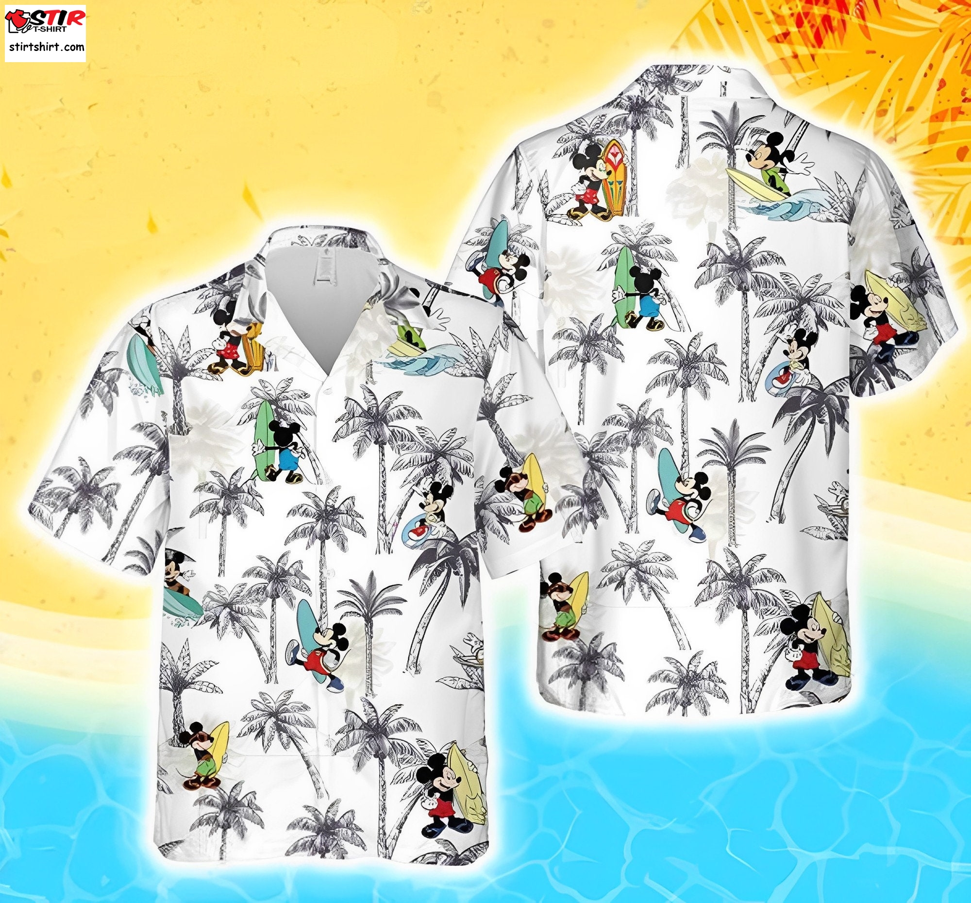Mickey Mouse Surfing Hawaiian Shirt, Hawaiian Aloha Shirt, Family Beach Shirt, Summer Shirt, Magic Kingdom Floral Aloha Shirt H73  Mickey Mouse 
