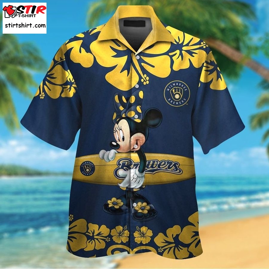 Milwaukee Brewers Mickey Mouse Short Sleeve Button Up Tropical