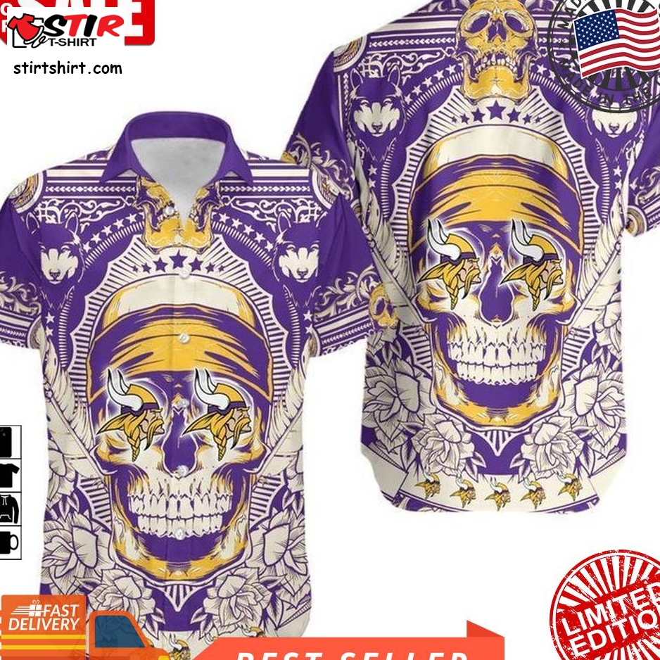Minnesota Vikings Skull Nfl Gift For Fan Hawaii Shirt And Shorts Summer Collection 4 H97  Minnesota Vikings 