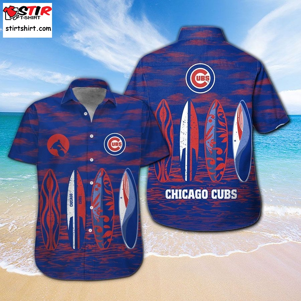 Mlb Baseball Chicago Cubs Surfboard Summer Beach Hawaiian Shirts Short Beach   Material