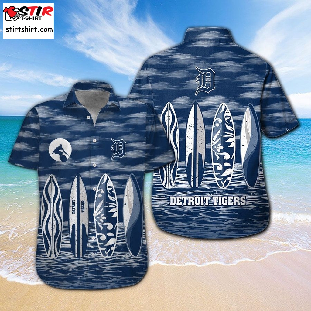 Mlb Baseball Detroit Tigers Surfboard Summer Beach Hawaiian Shirts Short Beach   Material