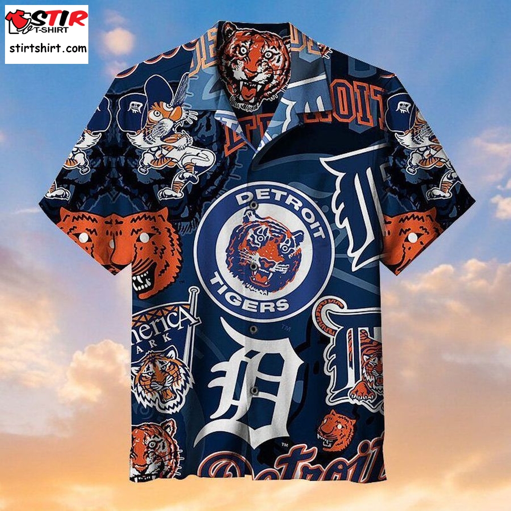Mlb Detroit Tigers Baseball Team Hawaiian Graphic Print Short Sleeve Hawaiian Shirt L98   7495   And Cargo Shorts