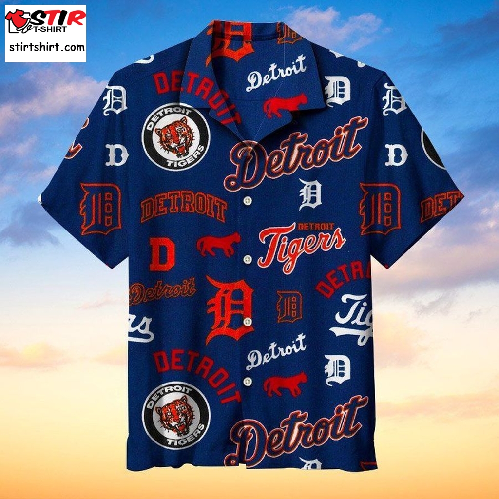 Mlb Detroit Tigers Baseball Team Hawaiian Graphic Print Short Sleeve Hawaiian Shirt L98   9126   And Cargo Shorts