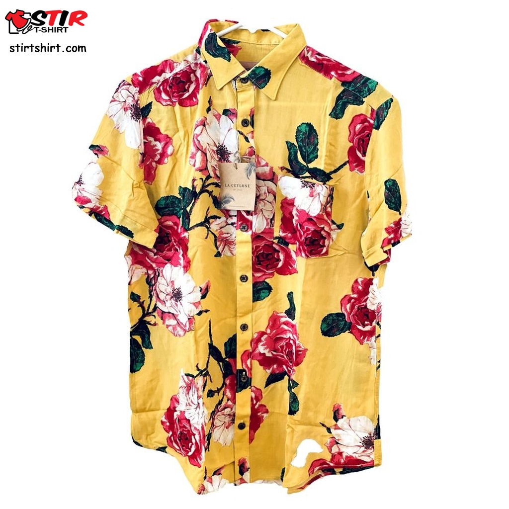 Modern Floral Unisex Button Up Shirt, Short Sleeve Floral Shirt, Festival Clothing For Woman, Digital Printed Unisex Hawaiian Shirt Yellow   Costumes
