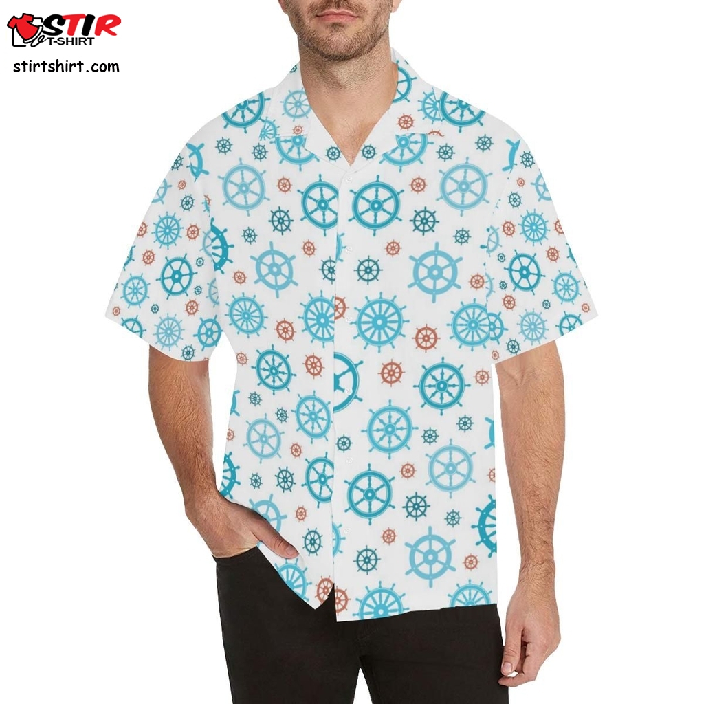 Nautical Steering Wheel Rudder Pattern Background Men All Over Print Hawaiian Shirt  Nautica 