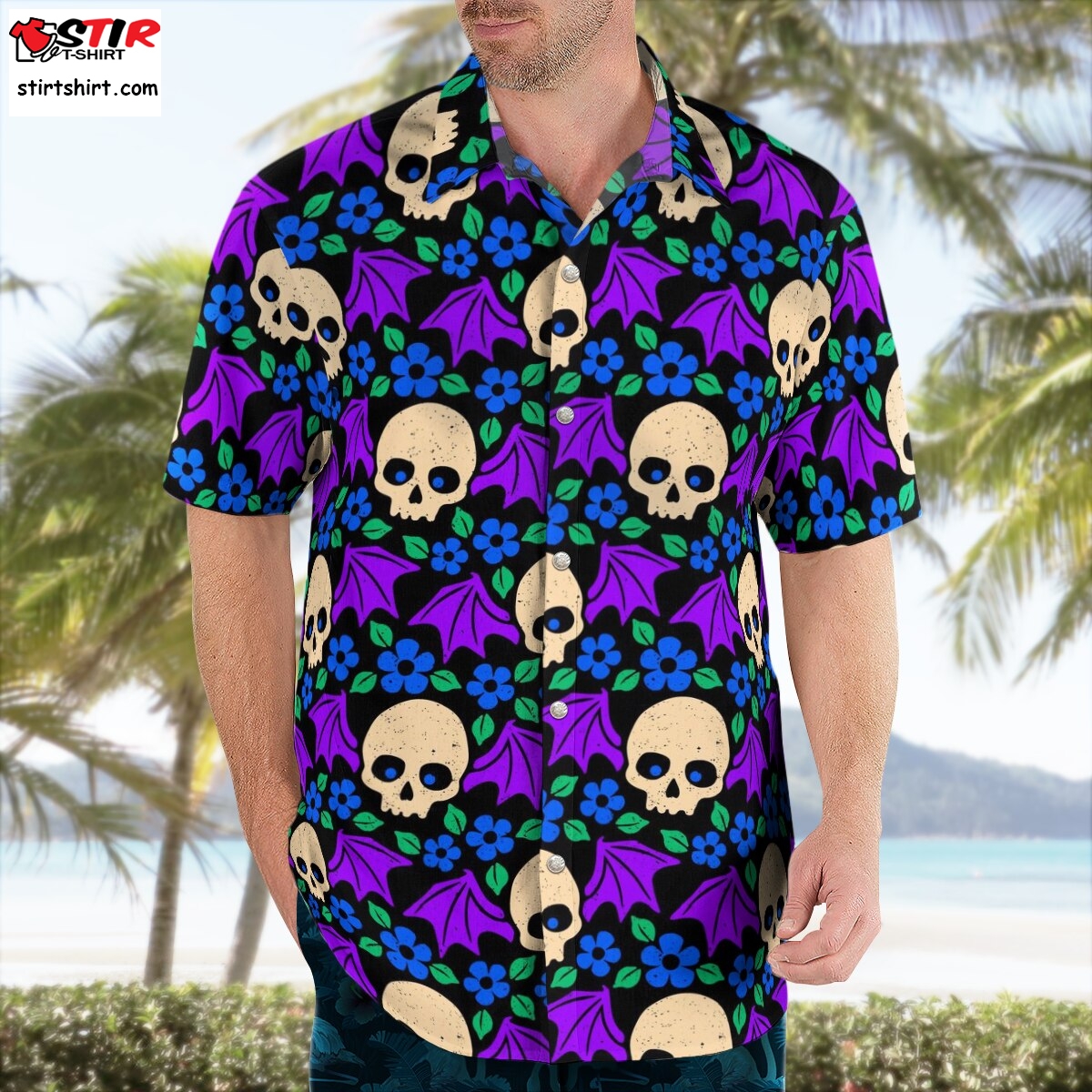 New 3D Print Skull Anime Harajuku Hawaiian Shirt Men Summer Short Sleeved Shirts   With Skulls