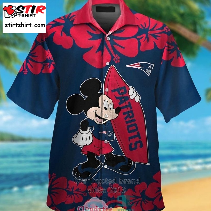 New England Patriots Mickey Mouse Hibiscus Flower Hawaiian Shirt    New England Patriots 