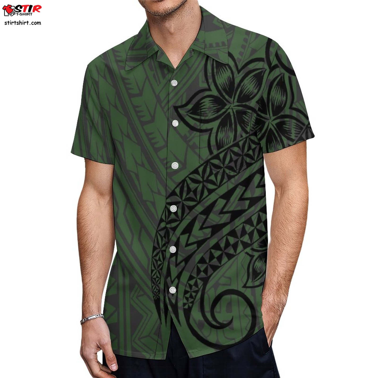 New Polynesian Tribal Design Mens Formal Shirts Custom Big Size Casual Shirt Green Hawaiian Shirt