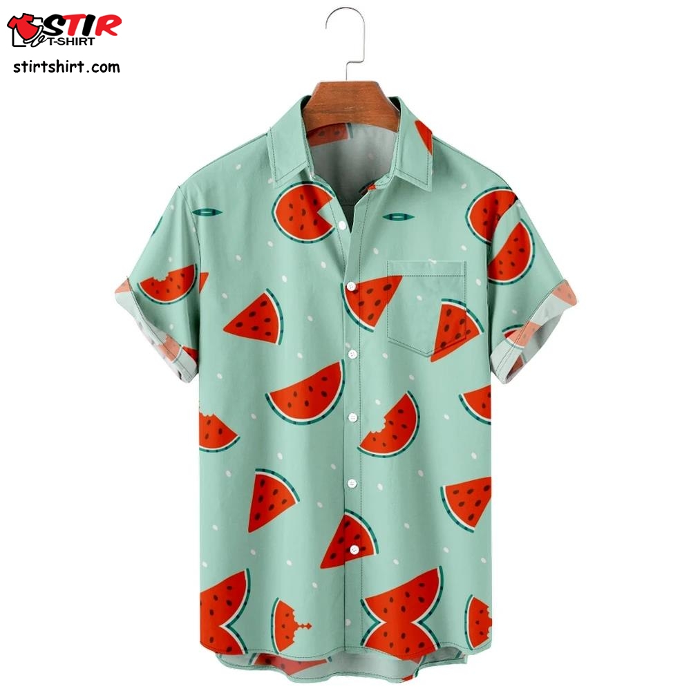 New Watermelon Men_S Hawaiian Shirt Beach 5Xl Short Sleeve Fashion Top T Shirt Men_S Top