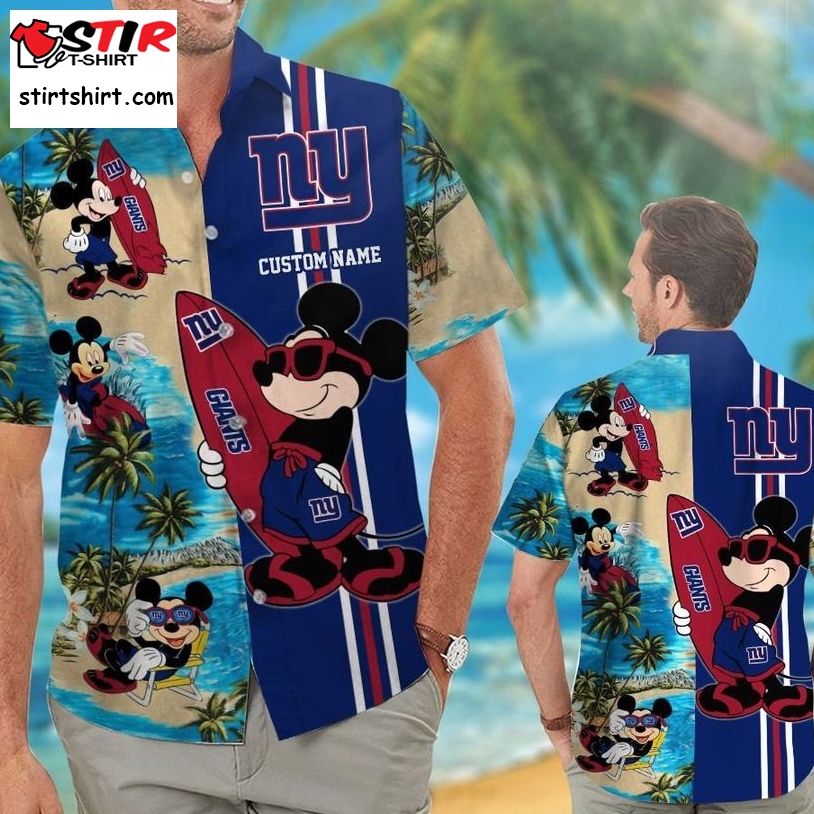 New York Giants Mickey Custom Name Short Sleeve Button Up Tropical Aloha Hawaiian Shirts For Men Women  New York Giants 