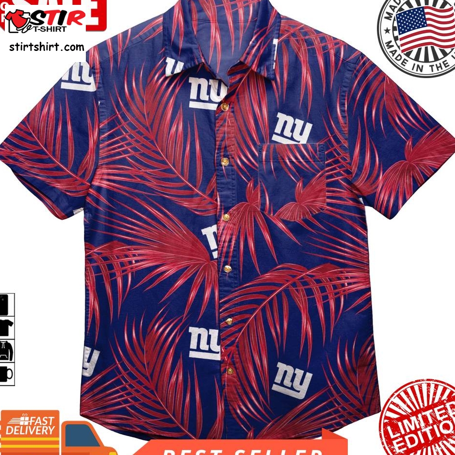 New York Giants Nfl Mens Hawaiian Button Up Shirt  New York Giants 