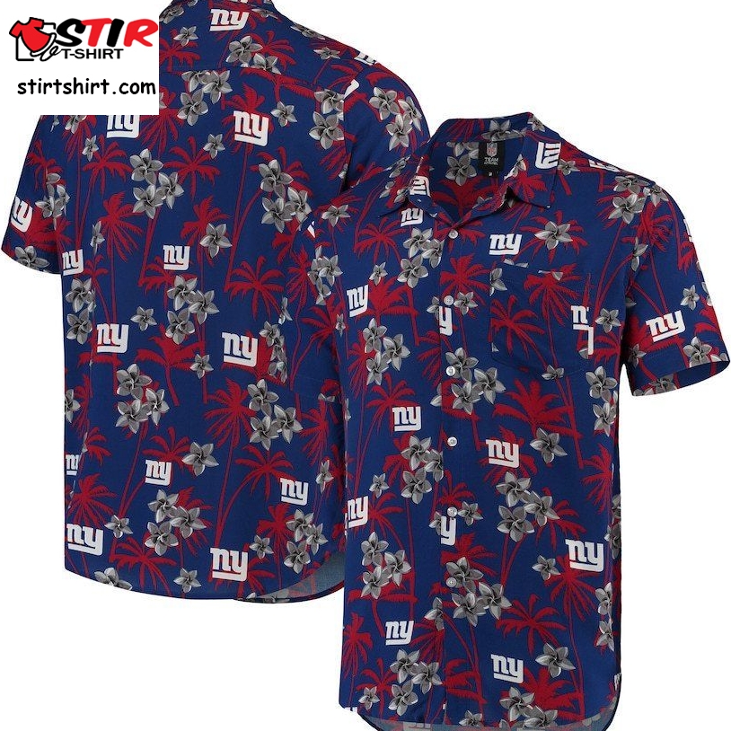 New York Giants Royal Floral Woven Button Up Hawaiian Shirt  New York Giants 