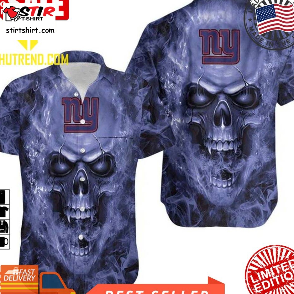 New York Giants Skull Smoke Style Nfl Hawaiian Shirt  New York Giants 