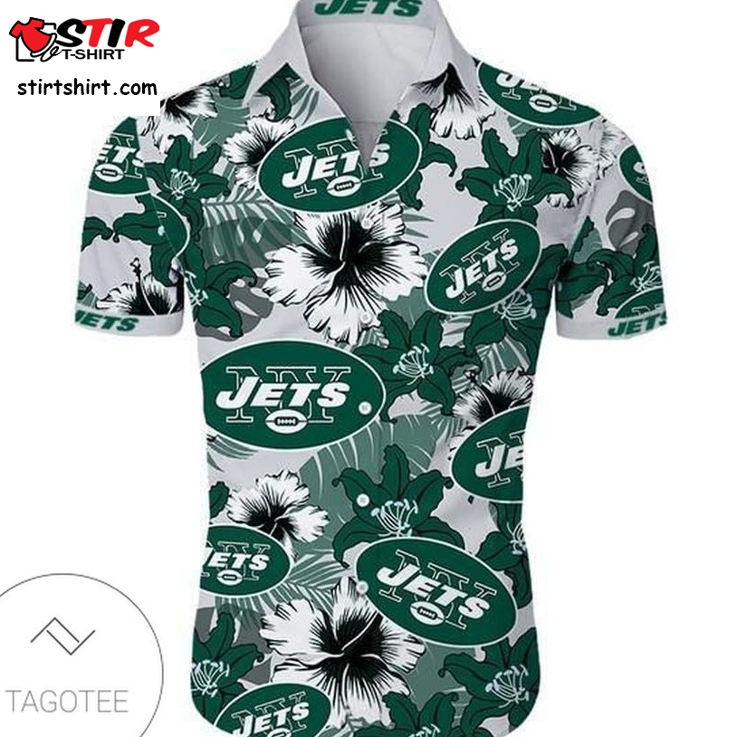 New York Jets Authentic Hawaiian Shirt 2023 Tropical Flower Short Sleeve Slim Fit Body   Short Set