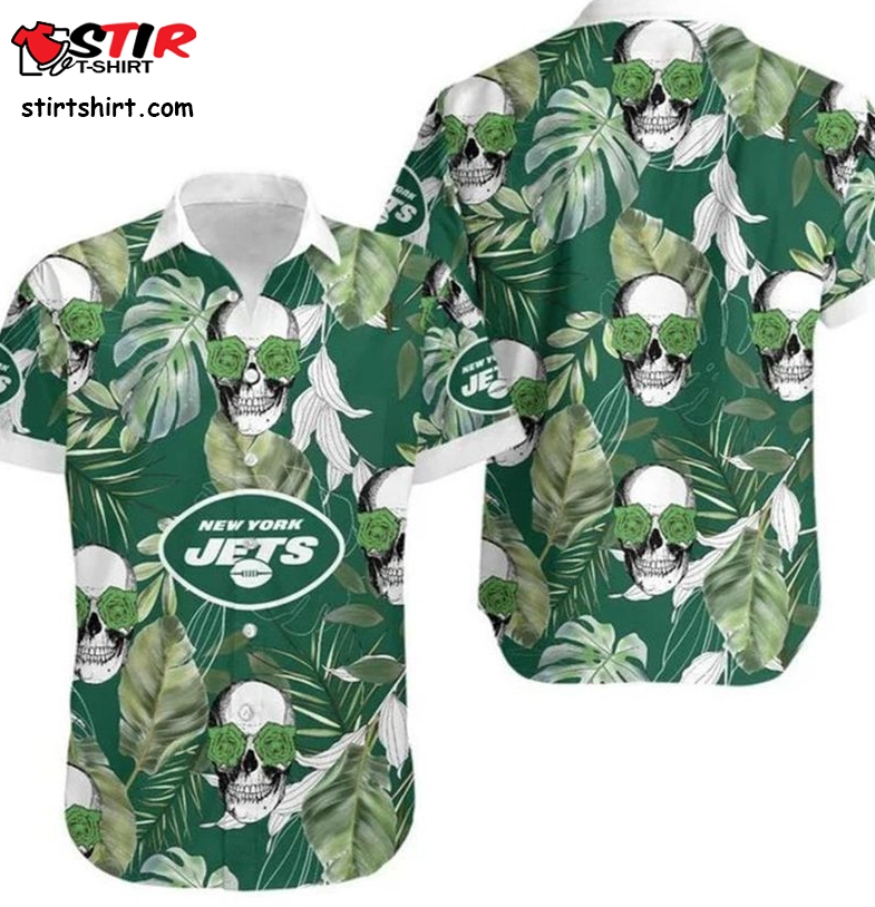 New York Jets Coconut Leaves And Skulls Hawaiian Shirt  New York Jets 