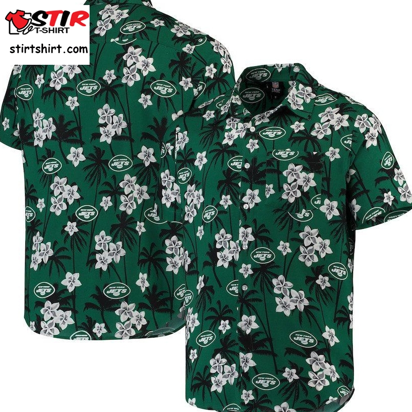 New York Jets Green Floral Woven Button Up Hawaiian Shirt  New York Jets 