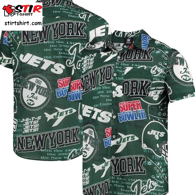 New York Jets Green Thematic Button Up Hawaiian Shirt  New York Jets 