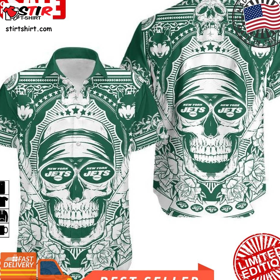 New York Jets Skull Nfl Gift For Fan Hawaii Shirt And Shorts Summer Collection 4 H97  New York Jets 